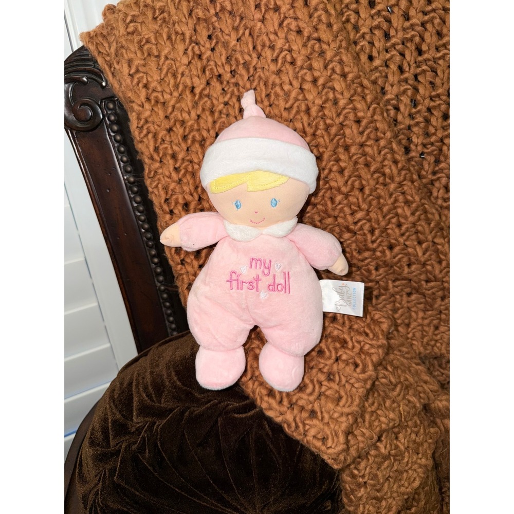 Baby Ganz My First Doll Pink Plush Stuffed Baby Girl Blonde Hair BK3900 9 inch